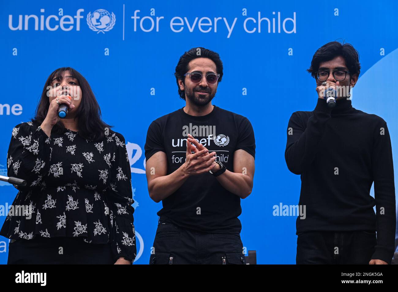 Nuova Delhi, Delhi, India. 18th Feb, 2023. Bollywood Actor Ayushmann Khurrana durante un evento in cui è stato nominato Ambasciatore Nazionale dell'India dell'UNICEF (United Nations International Children's Emergency Fund) a Nuova Delhi. (Credit Image: © Kabir Jhangiani/ZUMA Press Wire) SOLO PER USO EDITORIALE! Non per USO commerciale! Credit: ZUMA Press, Inc./Alamy Live News Foto Stock