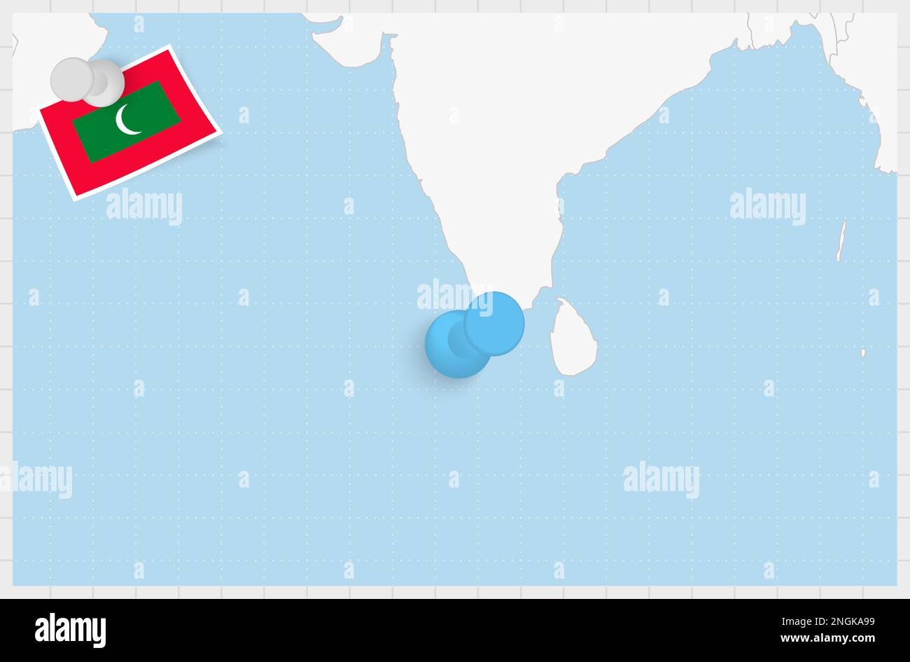 Mappa delle Maldive con un pin blu fissato. Bandiera fissata delle Maldive, illustrazione vettoriale. Illustrazione Vettoriale