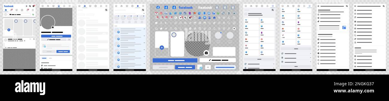 Imposta il modello di interfaccia per social media e social network su Facebook. Facebook mockup. Vettore editoriale. Illustrazione Vettoriale