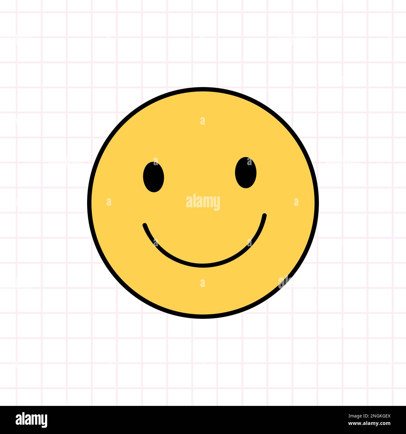 Icona sorridere nello stile degli anni '90s. Disegno vettoriale a mano di un doodle isolato su sfondo bianco. Nostalgia per il 1990s. Perfetto per carte, decorazioni, logo, adesivi. Illustrazione Vettoriale