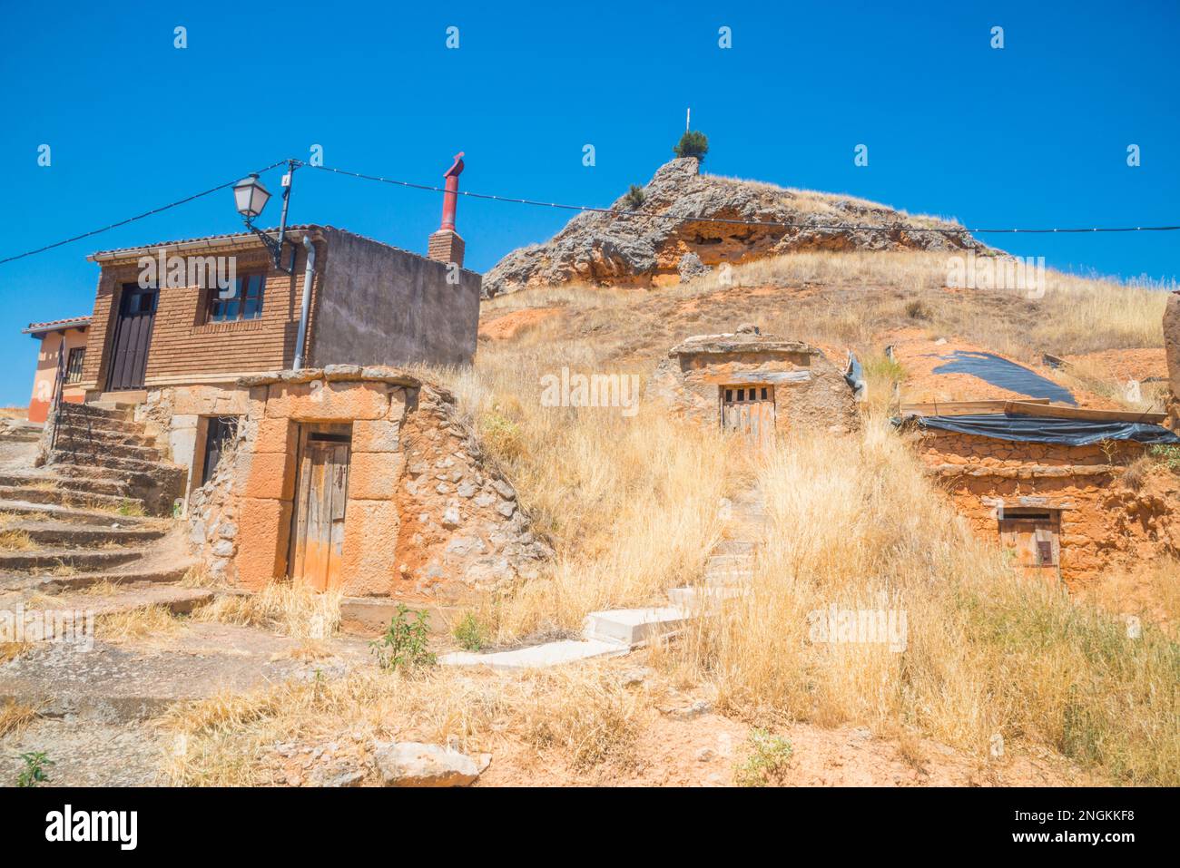 Cantine tradizionali. Alcubilla del Marques, provincia di Soria, Castilla Leon, Spagna. Foto Stock