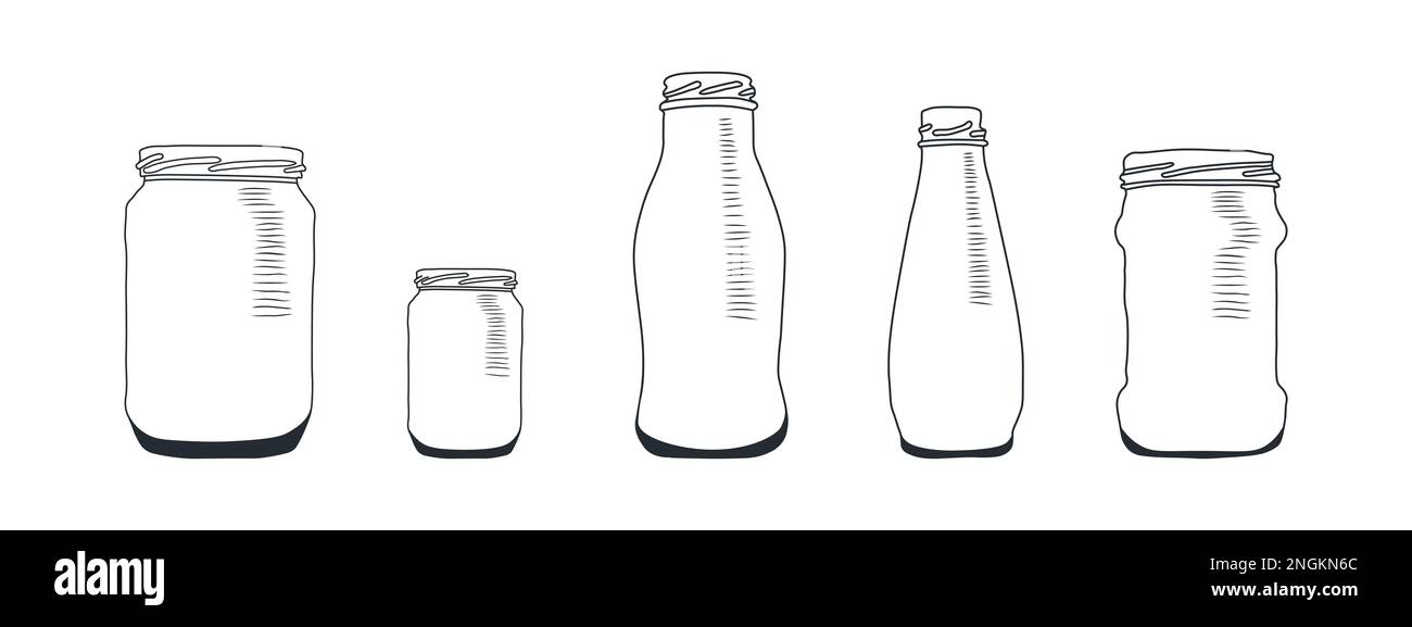 Set di icone in plastica per bottiglie d'acqua. Bottiglia di plastica bianca. Raccolta di bottiglie di plastica. Illustrazione vettoriale. Illustrazione Vettoriale