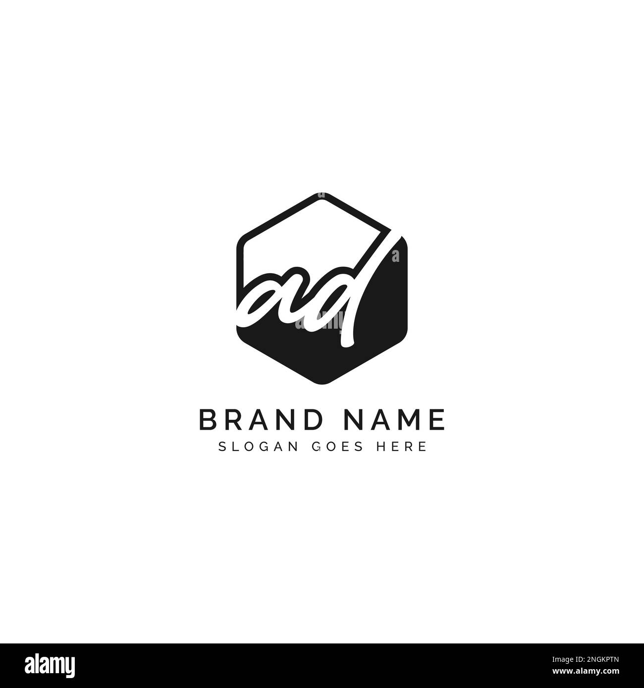 A, D, ad lettera iniziale manoscritta e modello di immagine vettoriale della firma con logo a forma esagonale Illustrazione Vettoriale