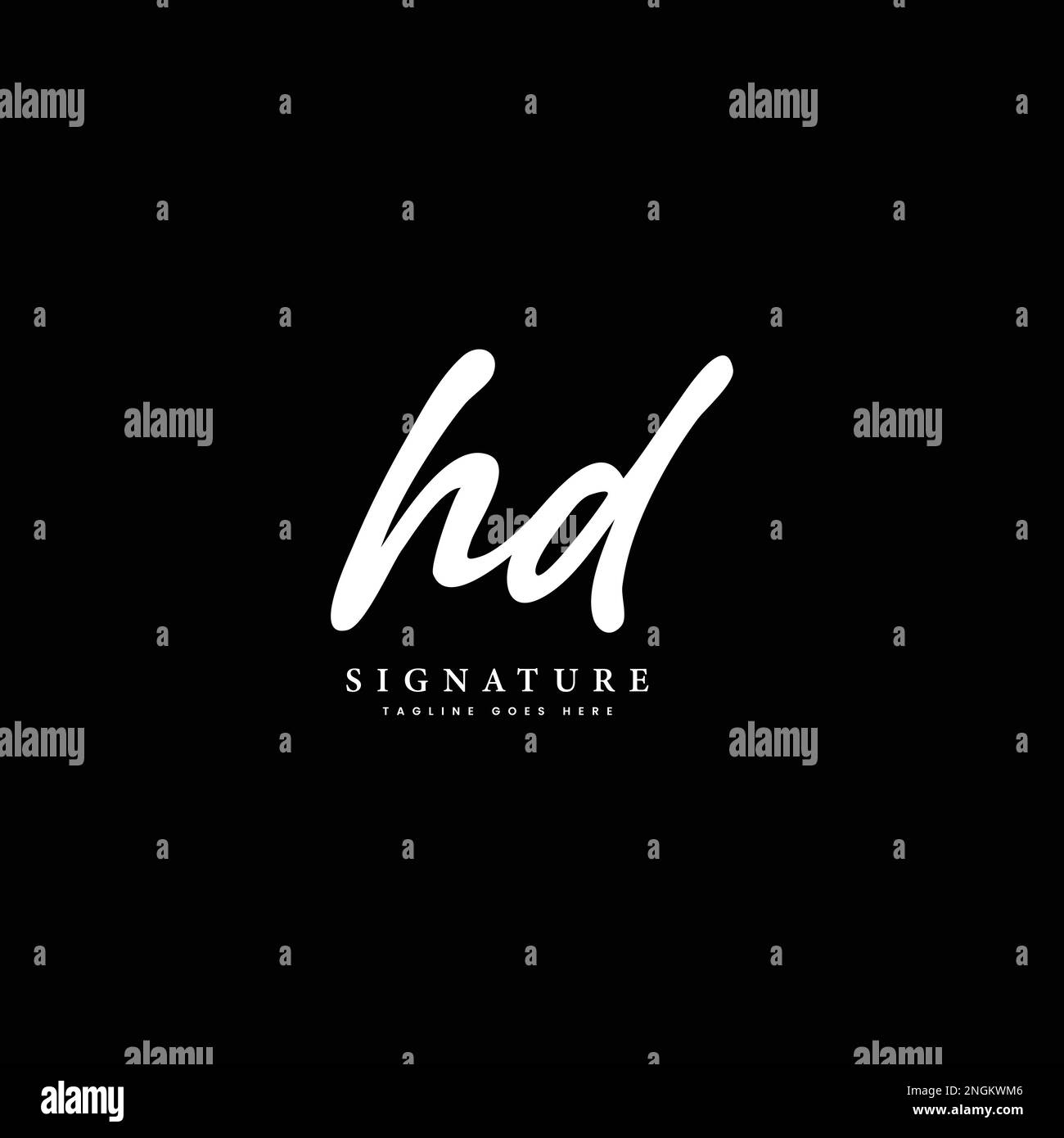 H, D, HD, scrittura a mano di lettere iniziali e logo vettoriale della firma Illustrazione Vettoriale