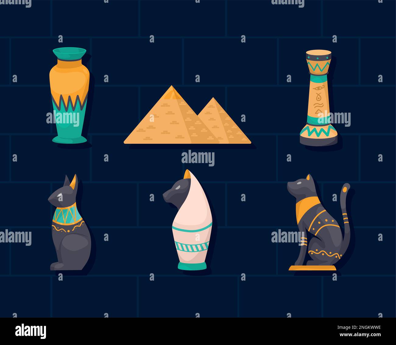 cultura egiziana sei icone Illustrazione Vettoriale