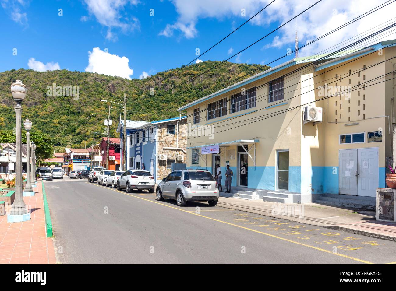 Lungomare, Maurice Mason Street, Soufrière, quartiere Soufrière, Santa Lucia, Antille minori, Caraibi Foto Stock