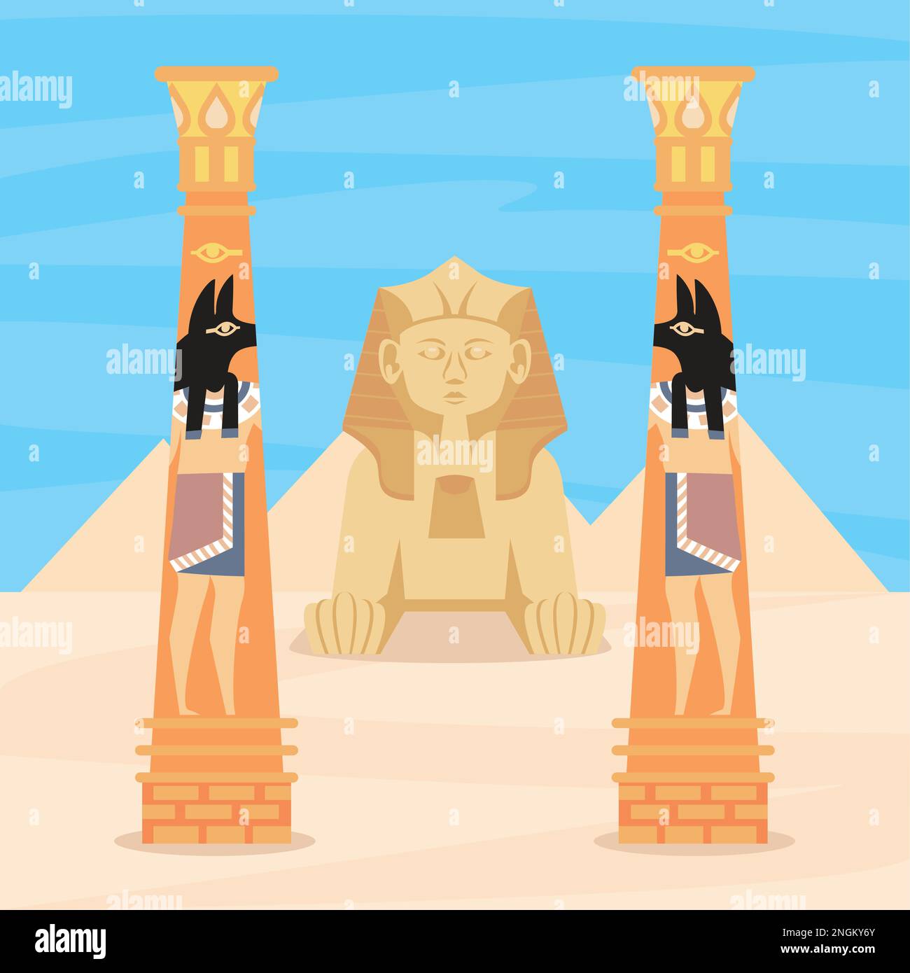 sfinge egiziana con colonne Illustrazione Vettoriale