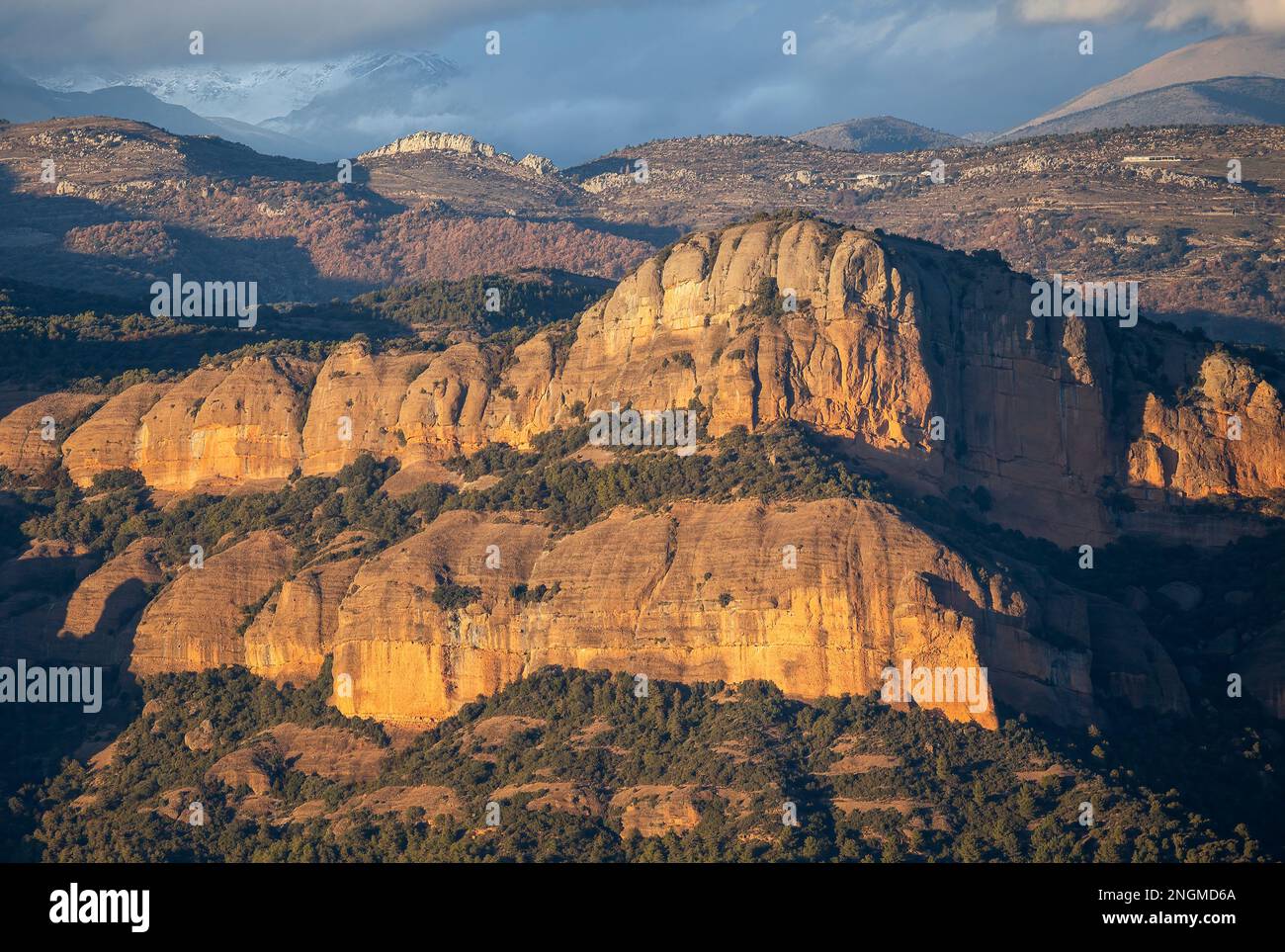 Catena montuosa Rocs de Queralt a Pallars Jussa, Catalogna Foto Stock