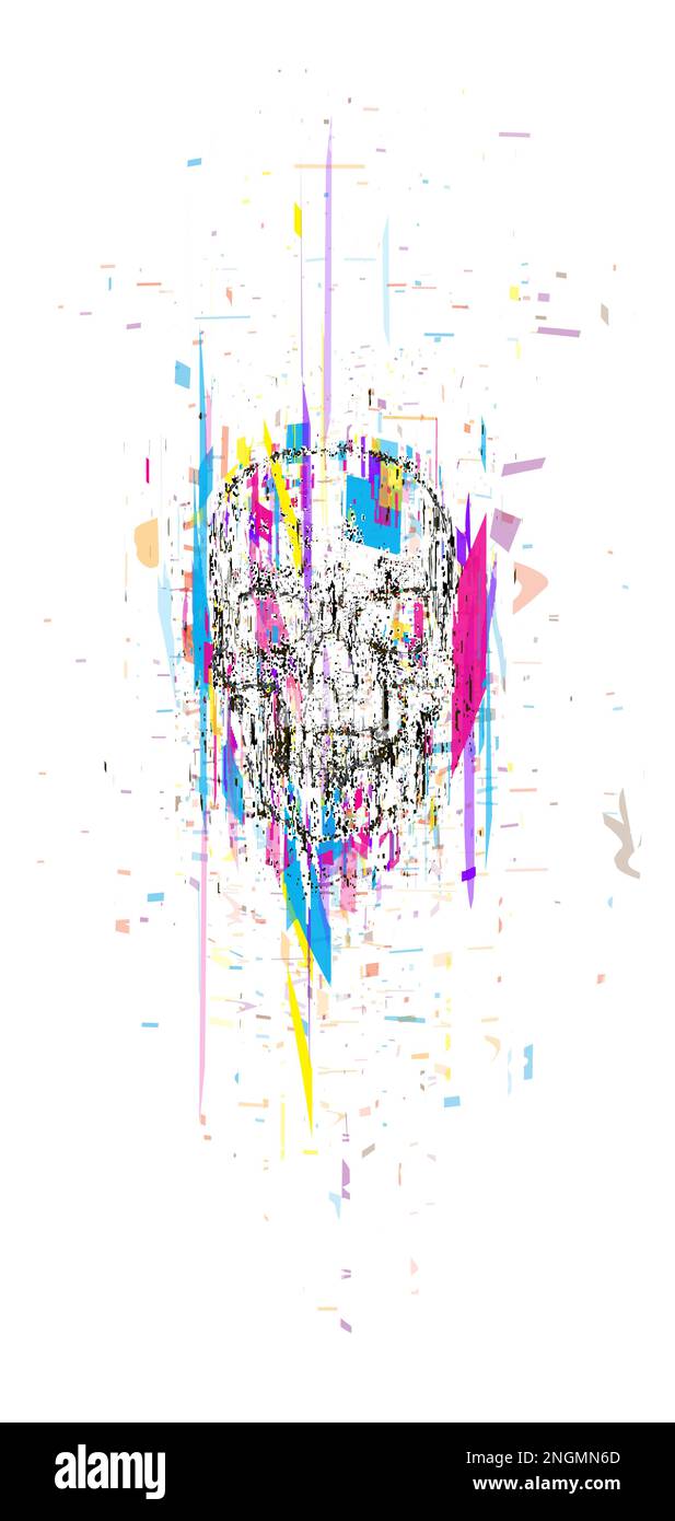 Frammenti del cranio su sfondo bianco, circondati da forme luminose. Il concetto di pretenziosità. Vettore astratto Illustrazione Vettoriale