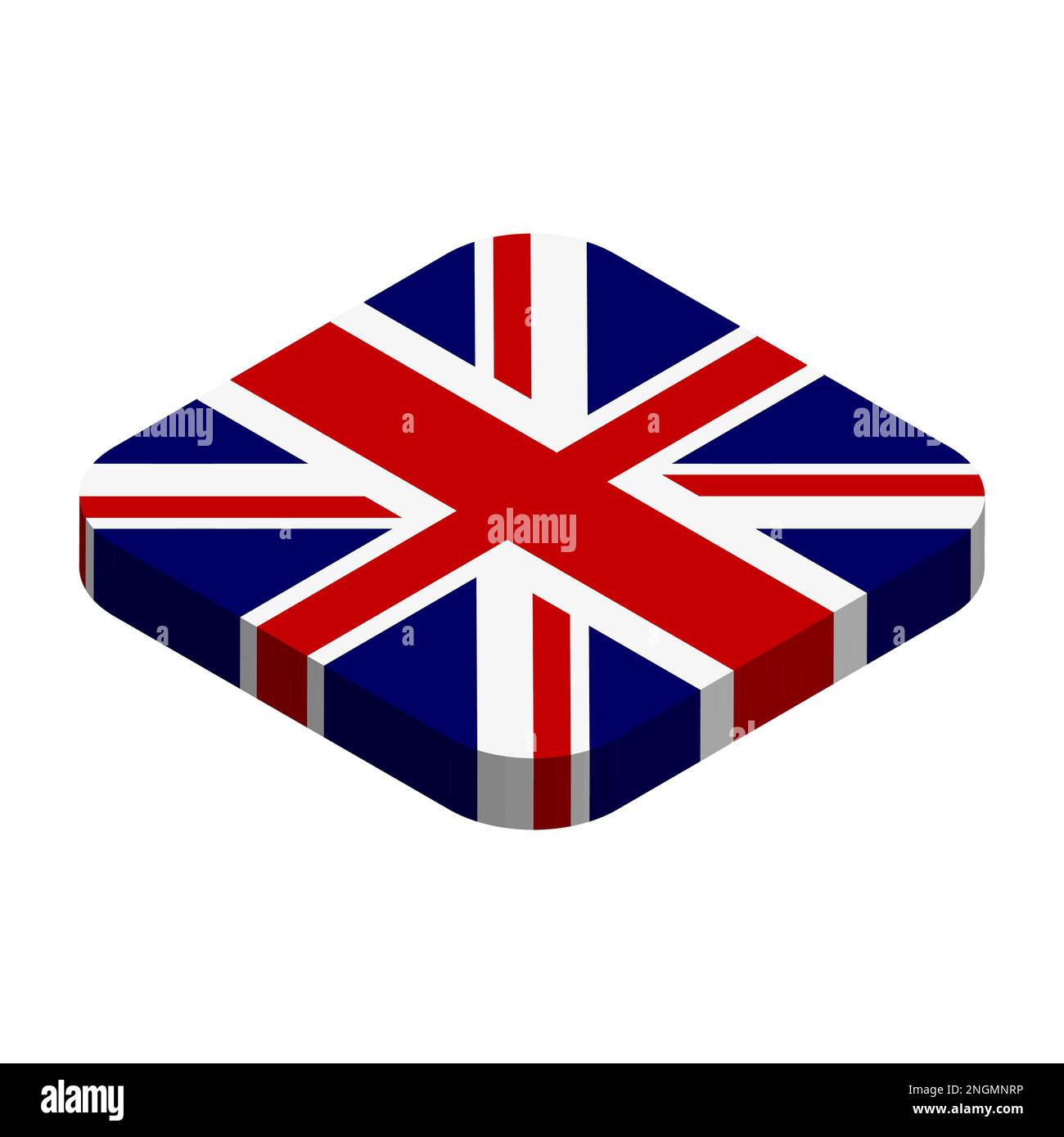 Bandiera del Regno Unito di Gran Bretagna e Irlanda del Nord - 3D bandiera isometrica quadrata con angoli arrotondati. Illustrazione Vettoriale
