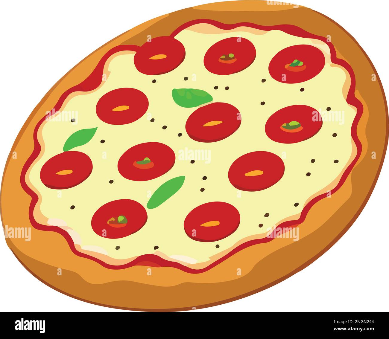 Deliziosa pizza con pomodoro e mozzarella. Illustrazione vettoriale. Illustrazione Vettoriale