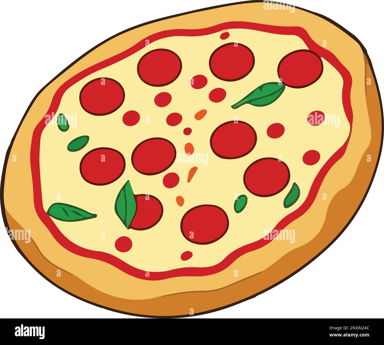 Deliziosa pizza con pomodoro e mozzarella. Illustrazione vettoriale. Illustrazione Vettoriale