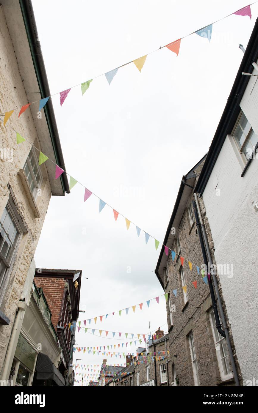 Bunting / Bandiere a Hay on Wye Foto Stock
