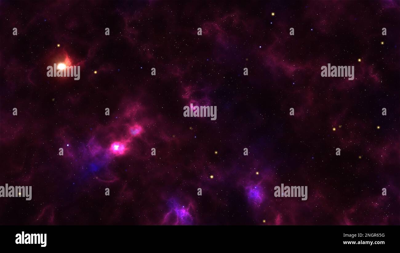 Nebulosa realistica e stelle brillanti. Cosmo colorato con polvere di stelle e galassia di colore magico. Infinito sfondo universo. Foto Stock