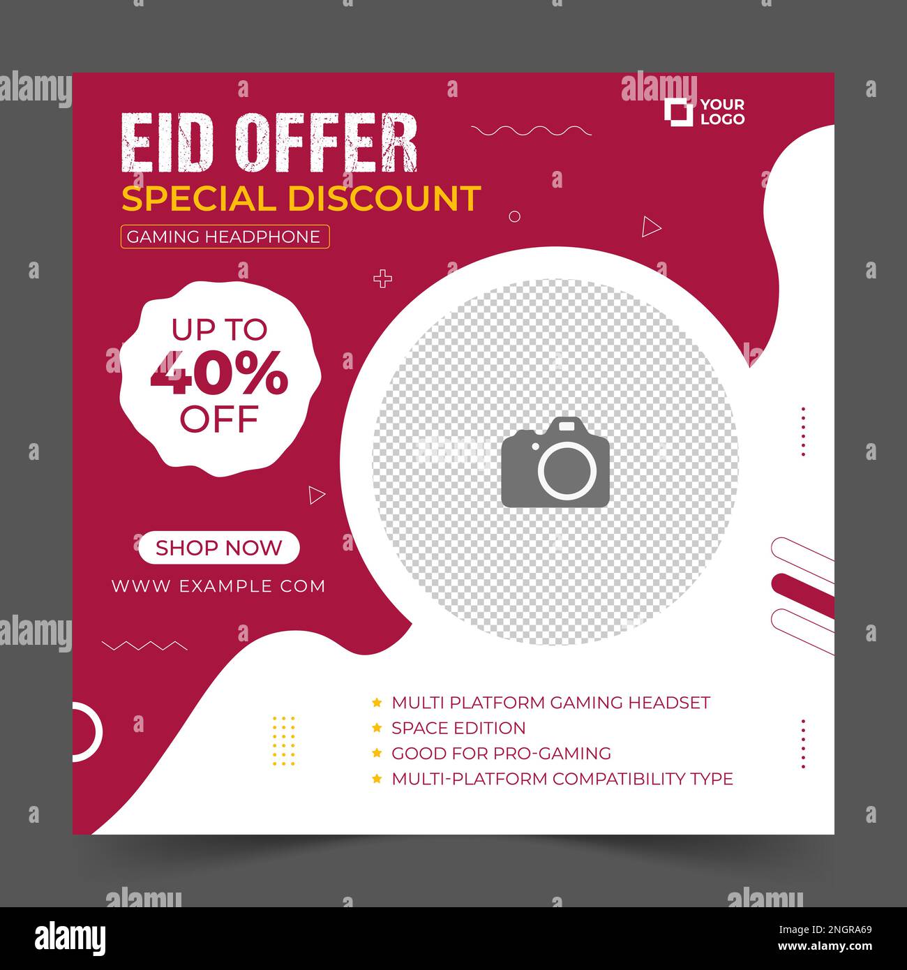 Promozione promozione EID modello banner quadrato con collage fotografico. Adatto per promozione Web e post modello social media per pubblicità, evento Illustrazione Vettoriale
