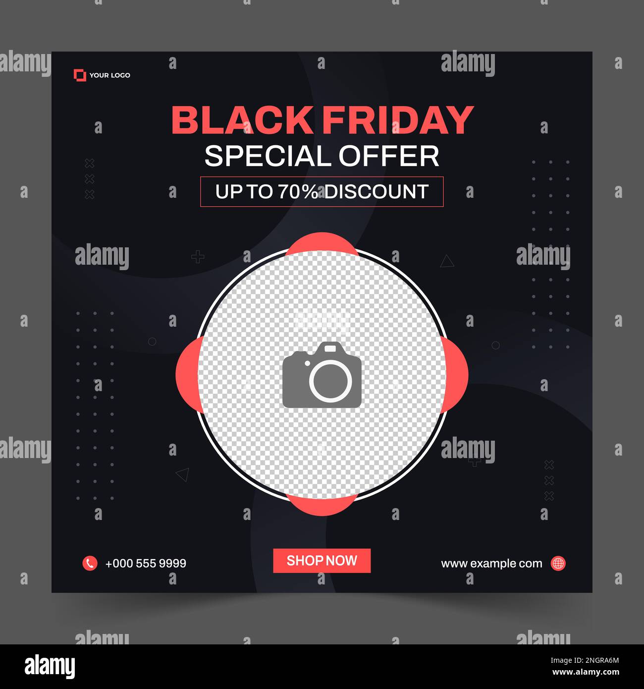 Black Friday Vendita modello di banner quadrato per post sui social media, modello di banner quadrato astratto alla moda per la promozione del prodotto Illustrazione Vettoriale