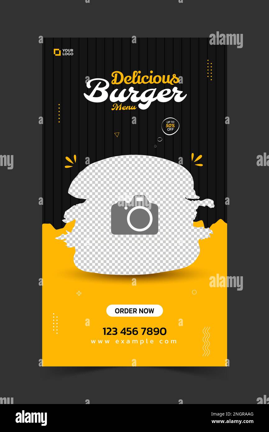 Food instagram storia post modello di progettazione. Adatto per Social Media Post Restaurant e promozioni culinarie. Set di banner di vendita modificabili. Illustrazione Vettoriale