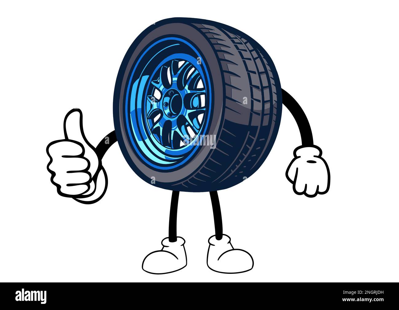 mascotte personaggio ruota auto cartoon su sfondo bianco Foto Stock