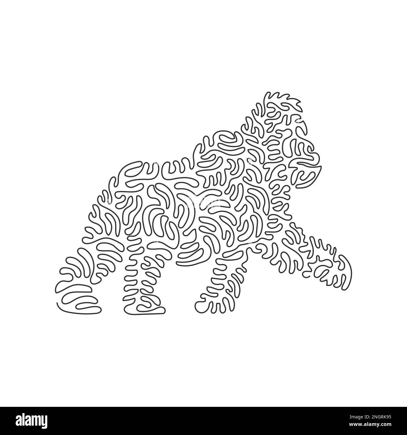 Curva continua una linea di disegno di gorilla feroce curva astratta art. Illustrazione del vettore del tratto modificabile a linea singola del gorilla del primate genio Illustrazione Vettoriale