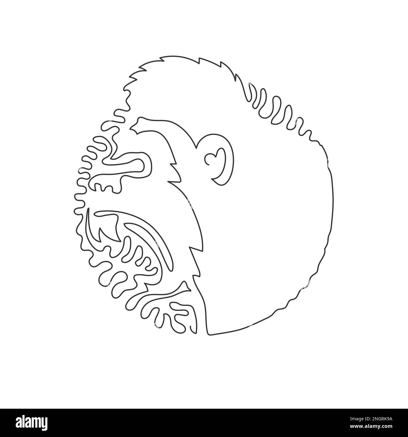 Disegno a linee curve continue di primati del genere gorilla. Disegno a linea continua disegno grafico illustrazione vettoriale gorilla il più grande della scimmia Illustrazione Vettoriale