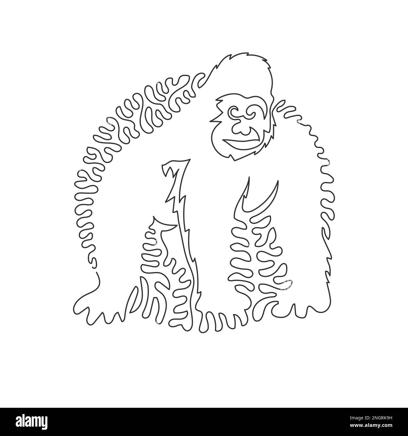 I gorilla sono animali stocky. Disegno a linea continua disegno grafico illustrazione vettoriale di enorme gorilla Illustrazione Vettoriale