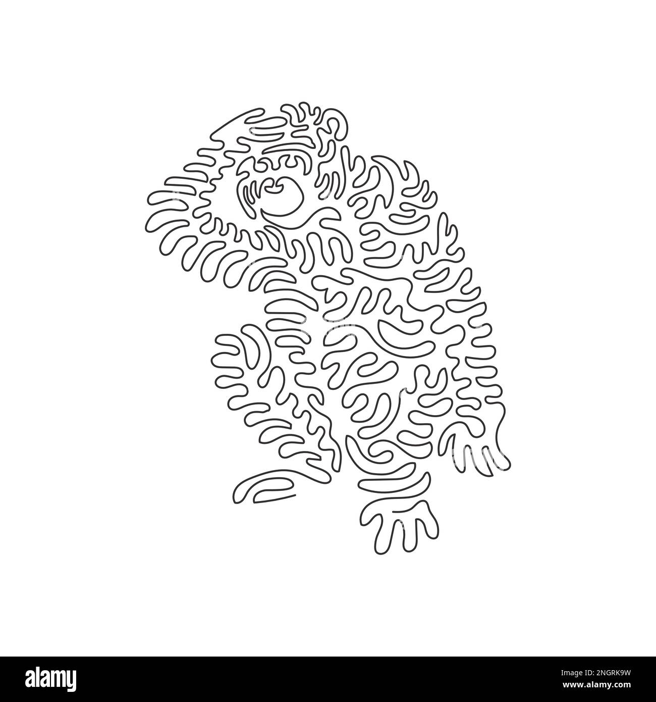 Curva continua disegno astratto a una linea Gli scimpanzé sono altamente sociali. Illustrazione del vettore di tratto modificabile a linea singola di scimpanzé amichevoli Illustrazione Vettoriale