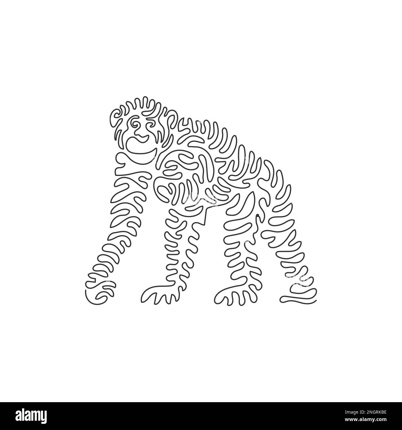 Disegno a singola linea riccia di carino scimpanzé astratto arte Disegno a linea continua illustrazioni vettoriali di scimpanzé sono agili animali Illustrazione Vettoriale