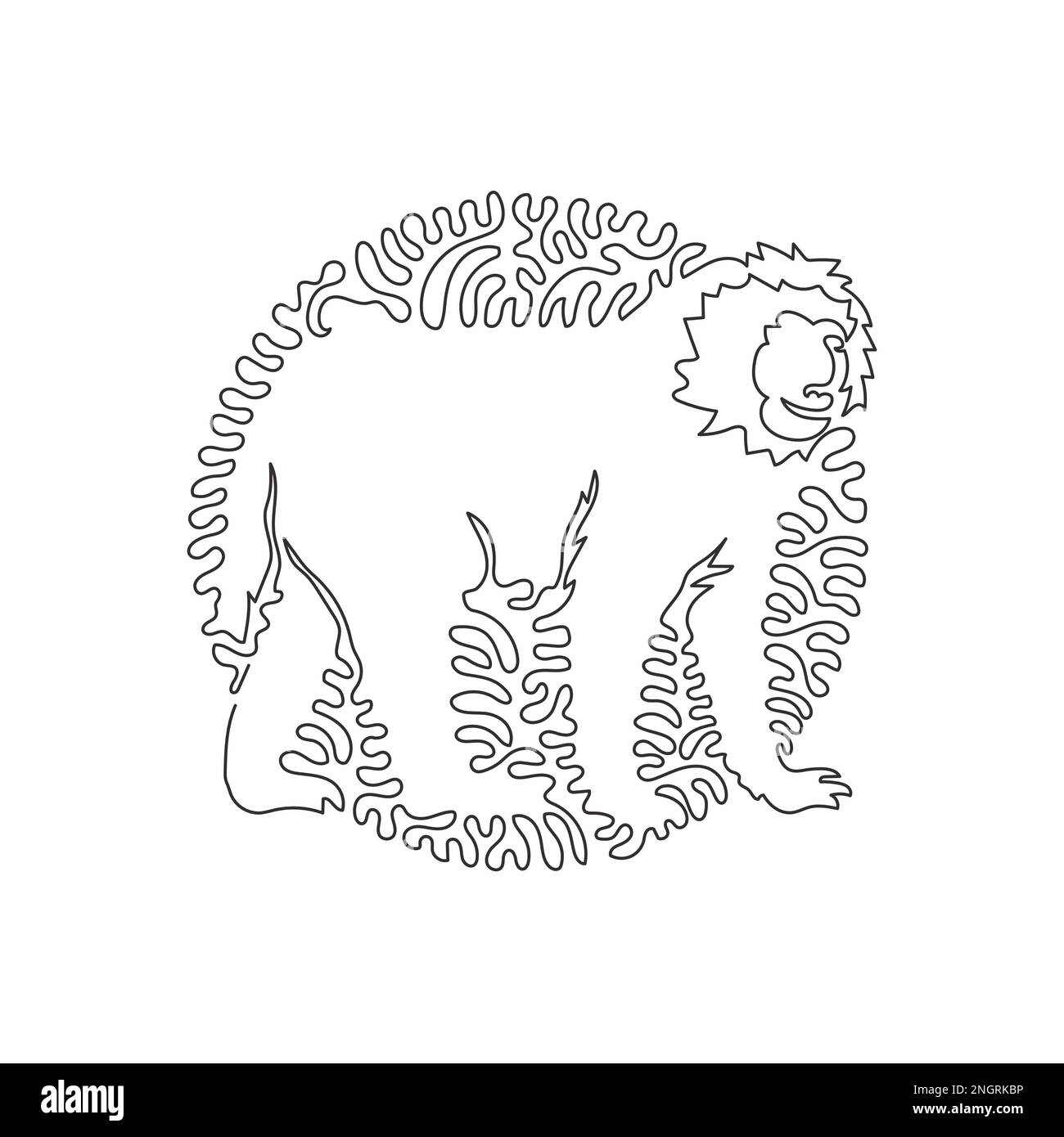 Disegno a linea continua a singola spirale di paurosa arte astratta del babbuino Disegno a linea continua disegno vettore stile di illustrazione di animale selvatico babbuino Illustrazione Vettoriale