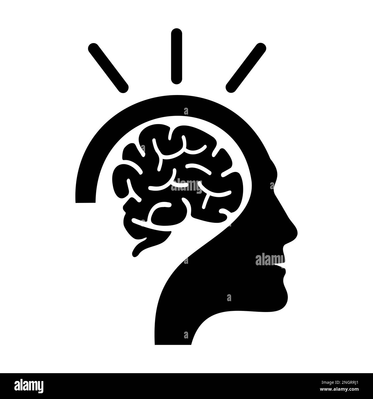 Modello vettoriale per il design del logo del cervello. Idea di concetto di pensiero. Brain storm power pensare cervello logotipo icona con punto interrogativo Illustrazione Vettoriale