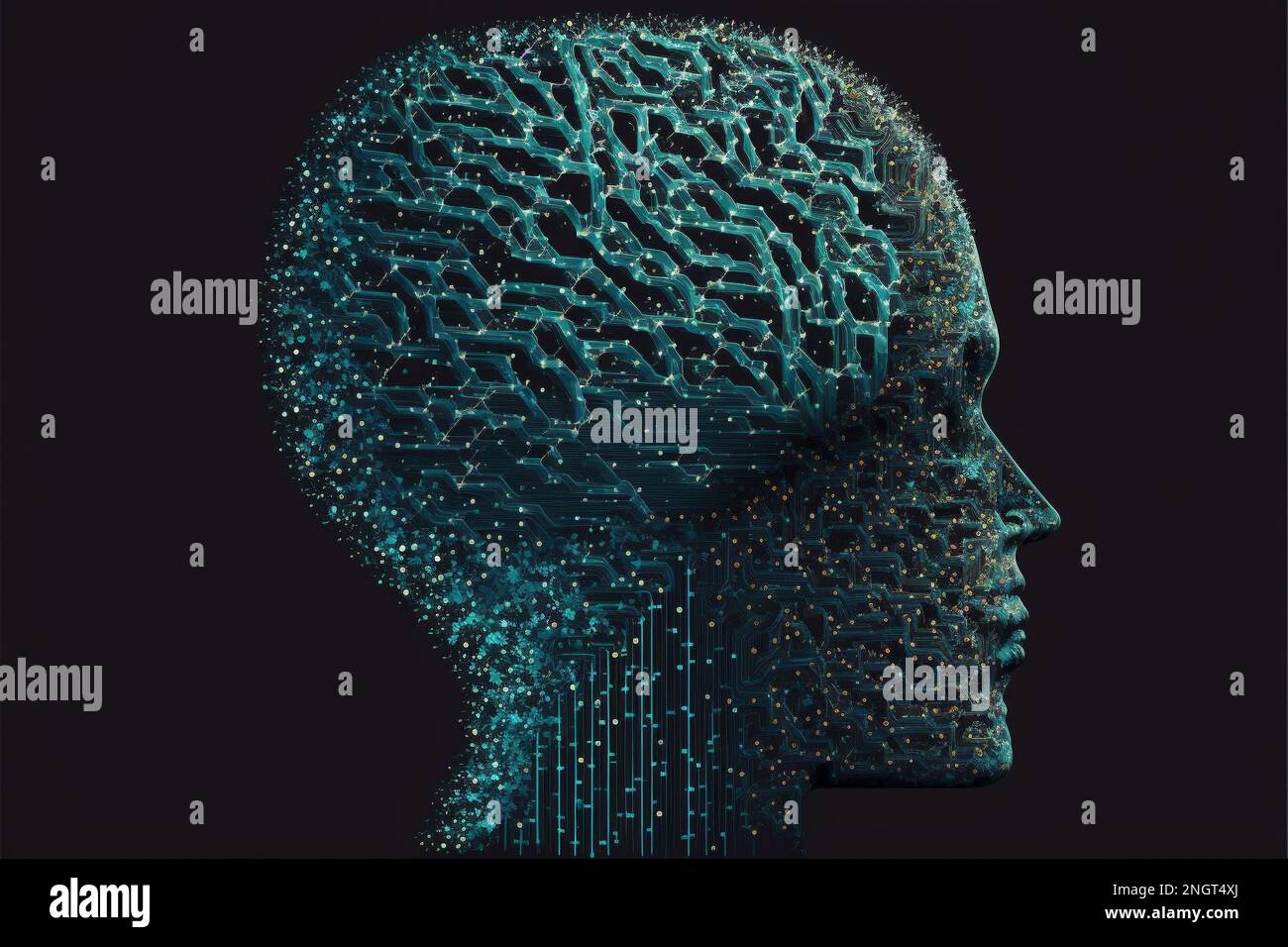 Concetto di intelligenza artificiale con un cervello digitale incentrato sulla creazione di macchine e sistemi informatici in grado di eseguire attività e prendere decisioni. Digi Foto Stock