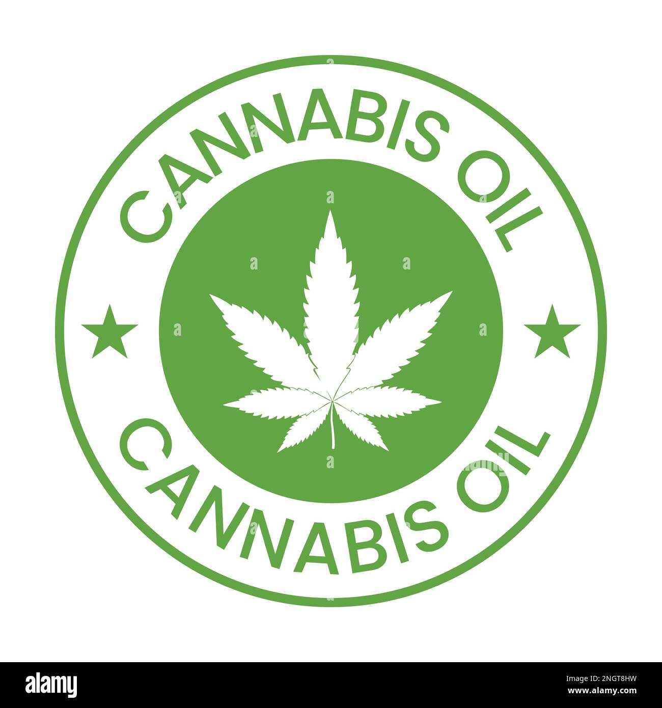 Etichetta del distintivo dell'olio di cannabis vettore icona, etichetta dell'olio del cbd, olio di canapa, foglia di marijuana, disegno dell'icona del sigillo Illustrazione Vettoriale