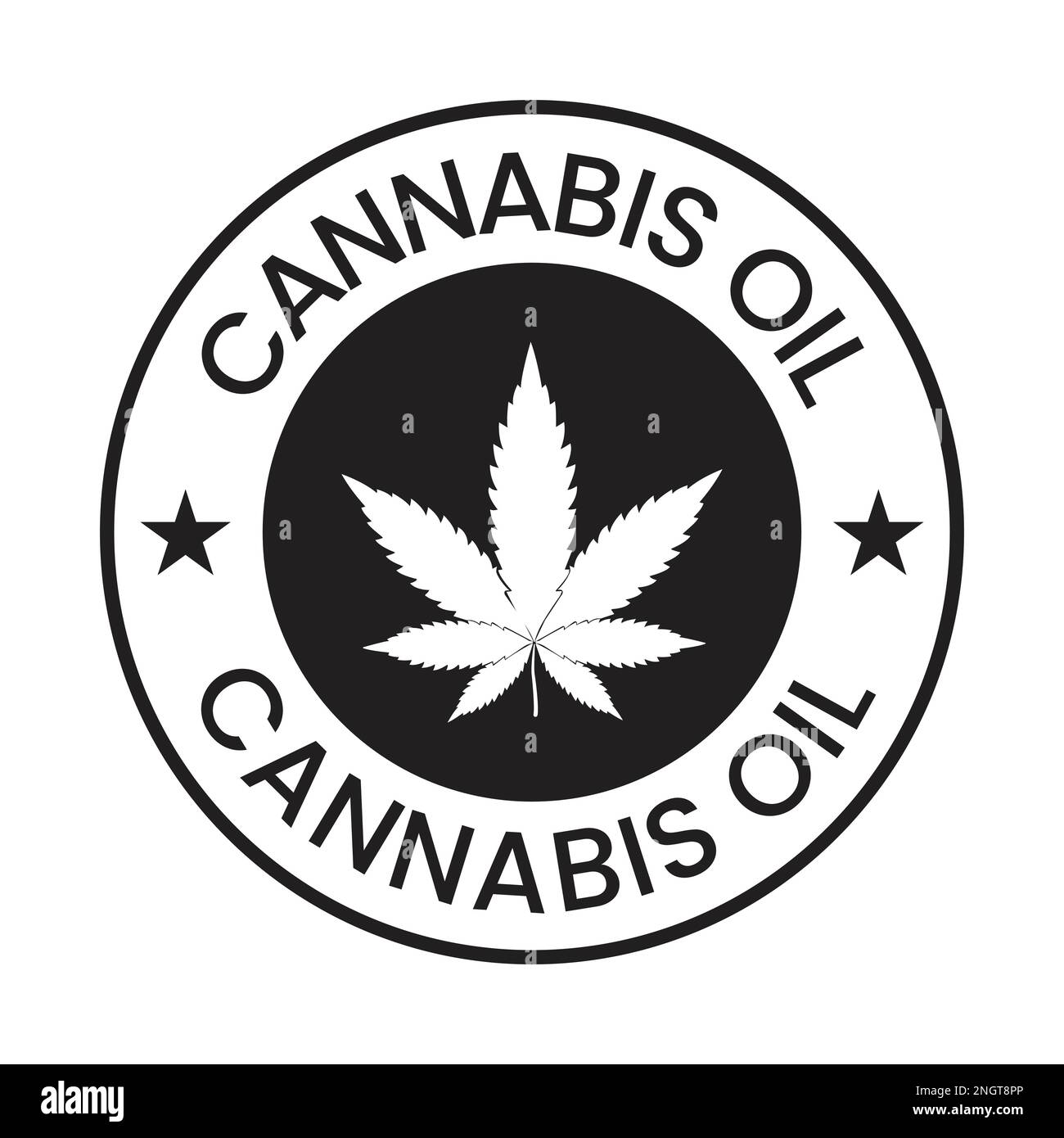 Etichetta del distintivo dell'olio di cannabis vettore icona, etichetta dell'olio del cbd, olio di canapa, foglia di marijuana, disegno dell'icona del sigillo Illustrazione Vettoriale