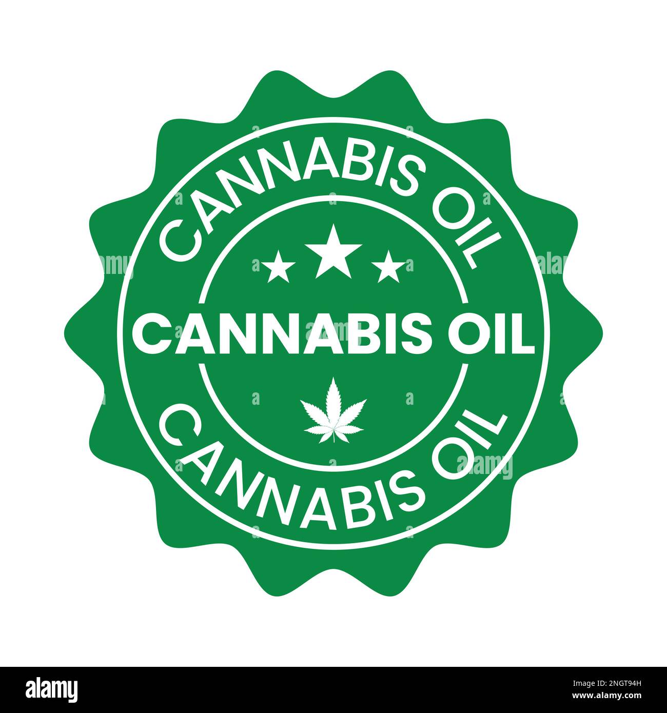 Etichetta del distintivo dell'olio di cannabis vettore icona, etichetta dell'olio del cbd, olio di canapa, foglia di marijuana, disegno dell'icona del sigillo Illustrazione Vettoriale