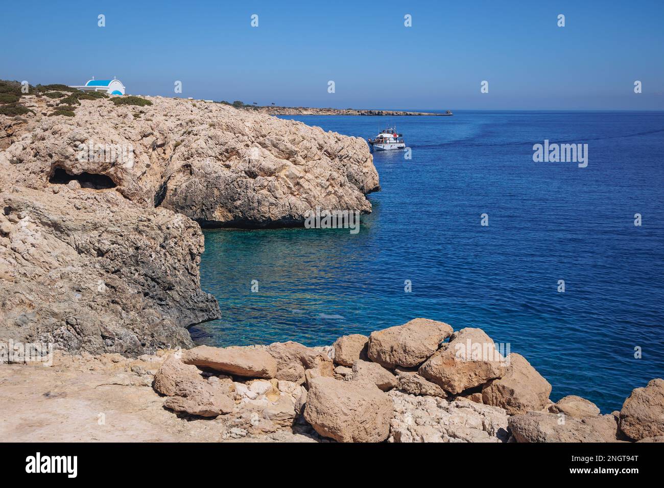 Riva del Parco Nazionale della Foresta di Capo Greco a Cipro Foto Stock