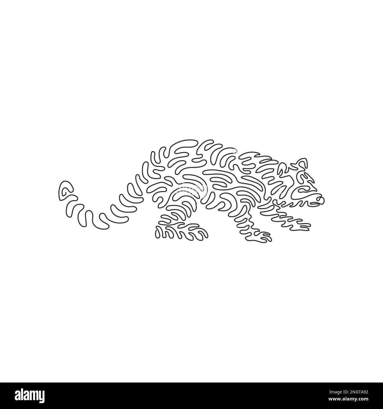 Singola una linea di disegno di carino raccoon astratto arte Disegno grafico a linea continua illustrazione vettoriale di mammiferi, con un sacco di pelliccia per icona Illustrazione Vettoriale