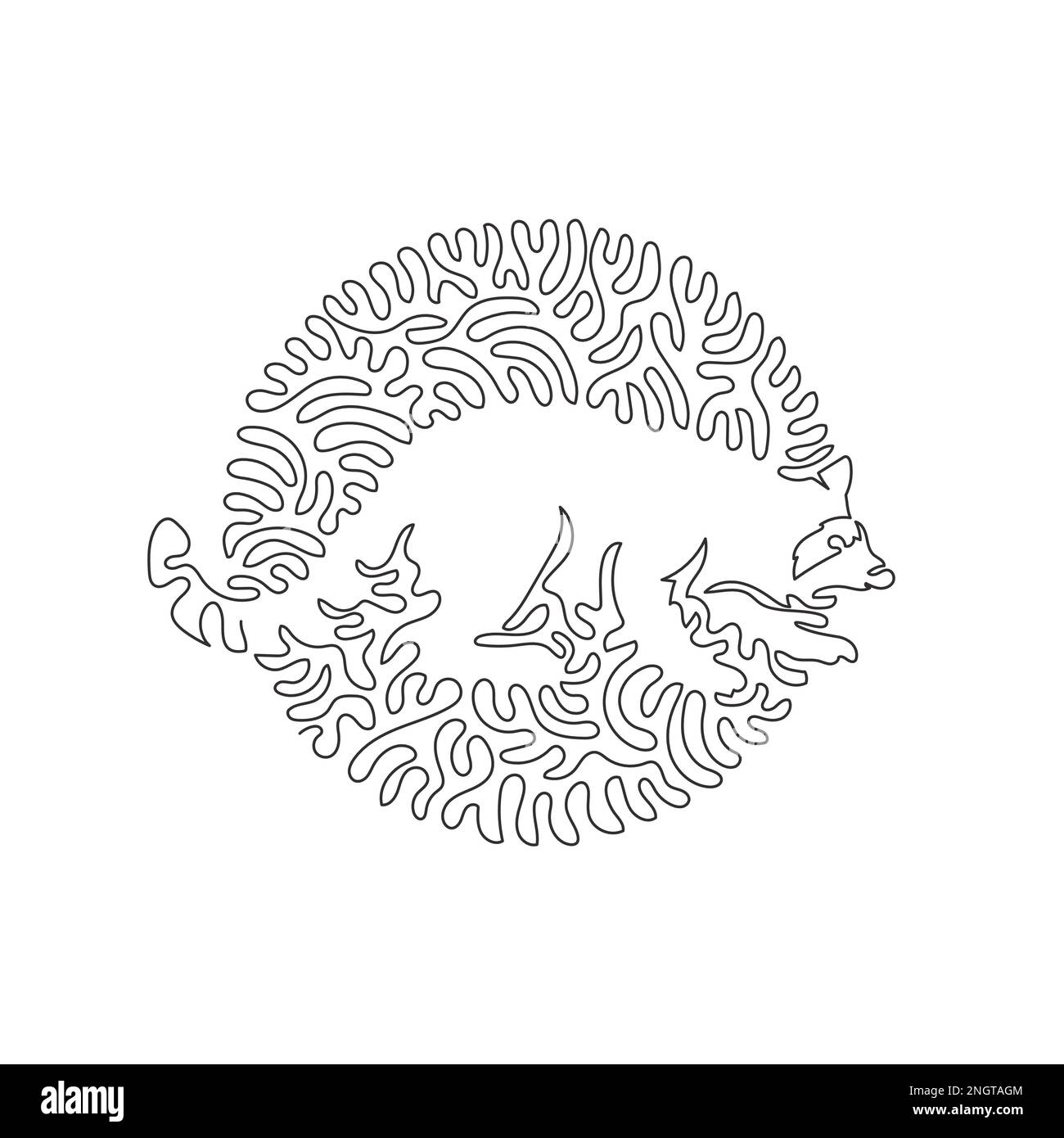 Disegno continuo di una linea di adorabile arte astratta raccoon Illustrazione di un vettore di tratto modificabile a linea singola di un raccoon intelligente e di un'interrogazione Illustrazione Vettoriale