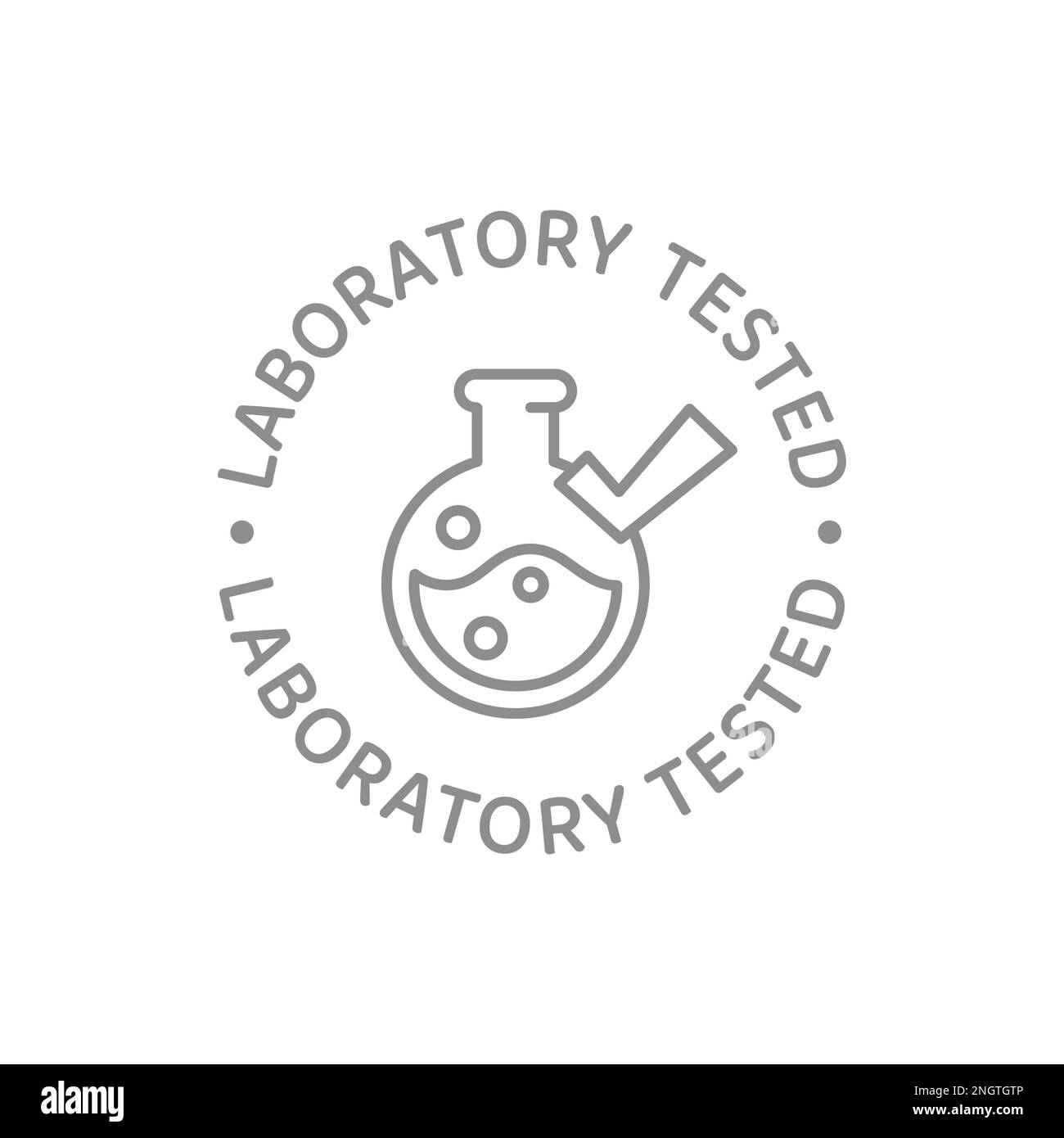 Vettore testato in laboratorio con matraccio e segno di spunta. Etichetta approvata dal laboratorio. Illustrazione Vettoriale