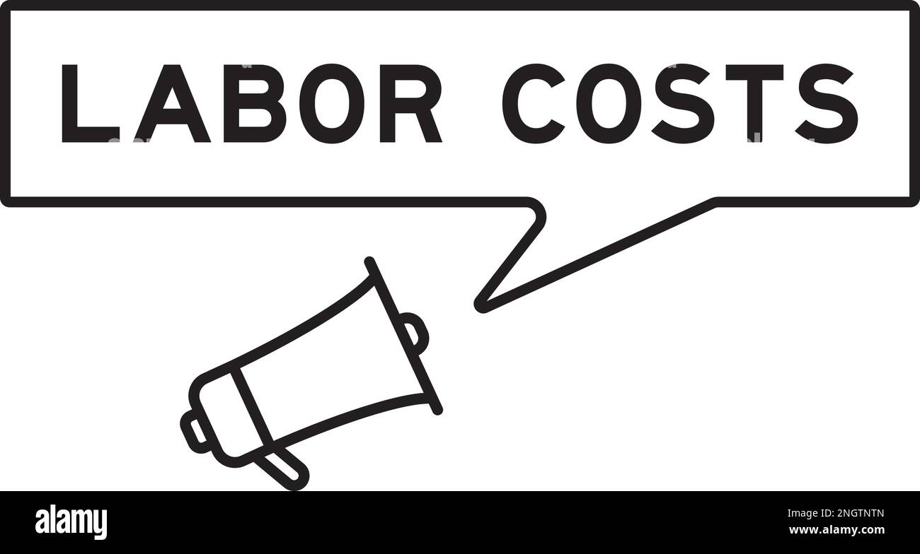 Icona del megafono con bolla vocale in parola costo del lavoro su sfondo bianco Illustrazione Vettoriale