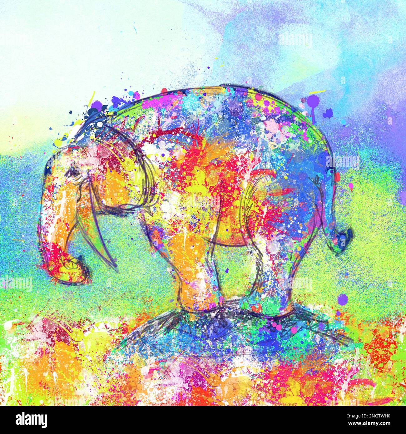 Illustrazione colorful Abstract Elephant Animal Watercolor, Elephant Spirit Animal, buona fortuna Foto Stock