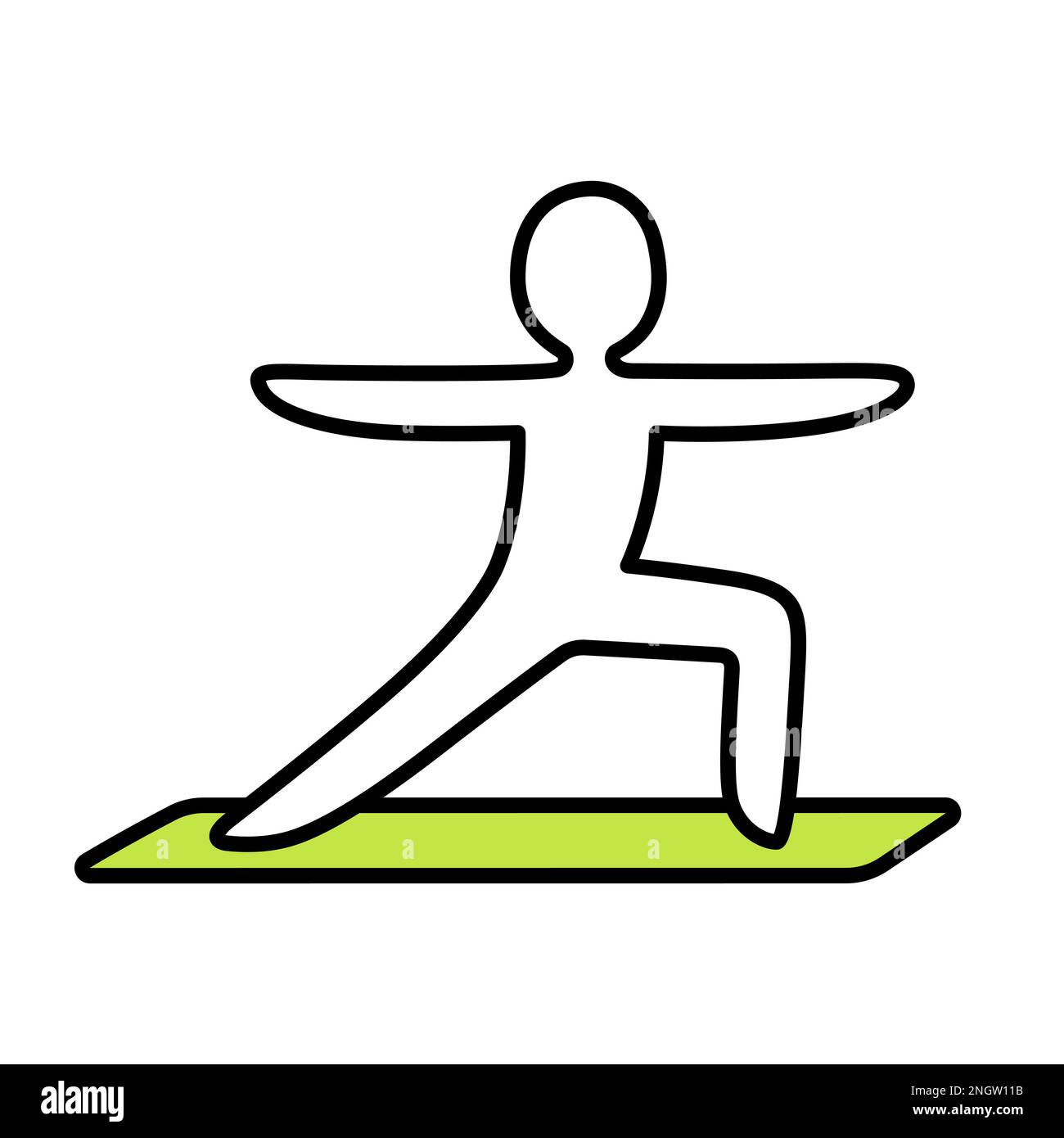 Icona dello yoga doodle, semplice figura disegnata a mano. Posa del guerriero (Virabhadrasana). Illustrazione del vettore della grafica. Illustrazione Vettoriale