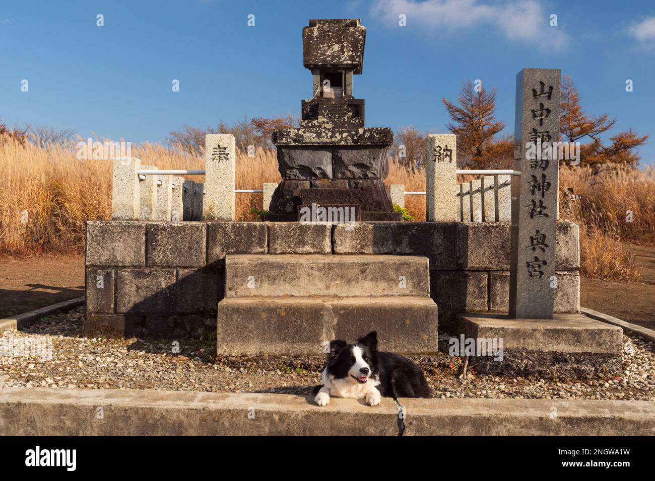 Il piccolo santuario di Okumiya di Yamanaka Suwa si trova sulla cima del Monte Myojin (明神山) e sancisce due divinità dedicate alla sicurezza degli escursionisti e. Foto Stock