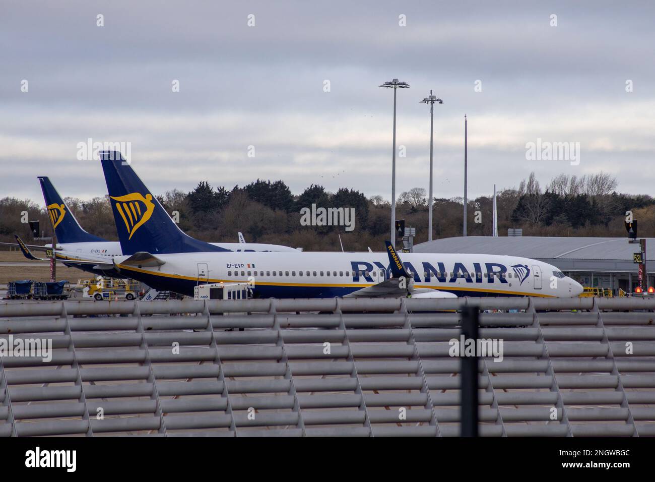 Aeroporto Stansted di Londra, Regno Unito - 17 febbraio 2023: Aerei RYANAIR. Credito: Sinai Noor/alamy Foto Stock