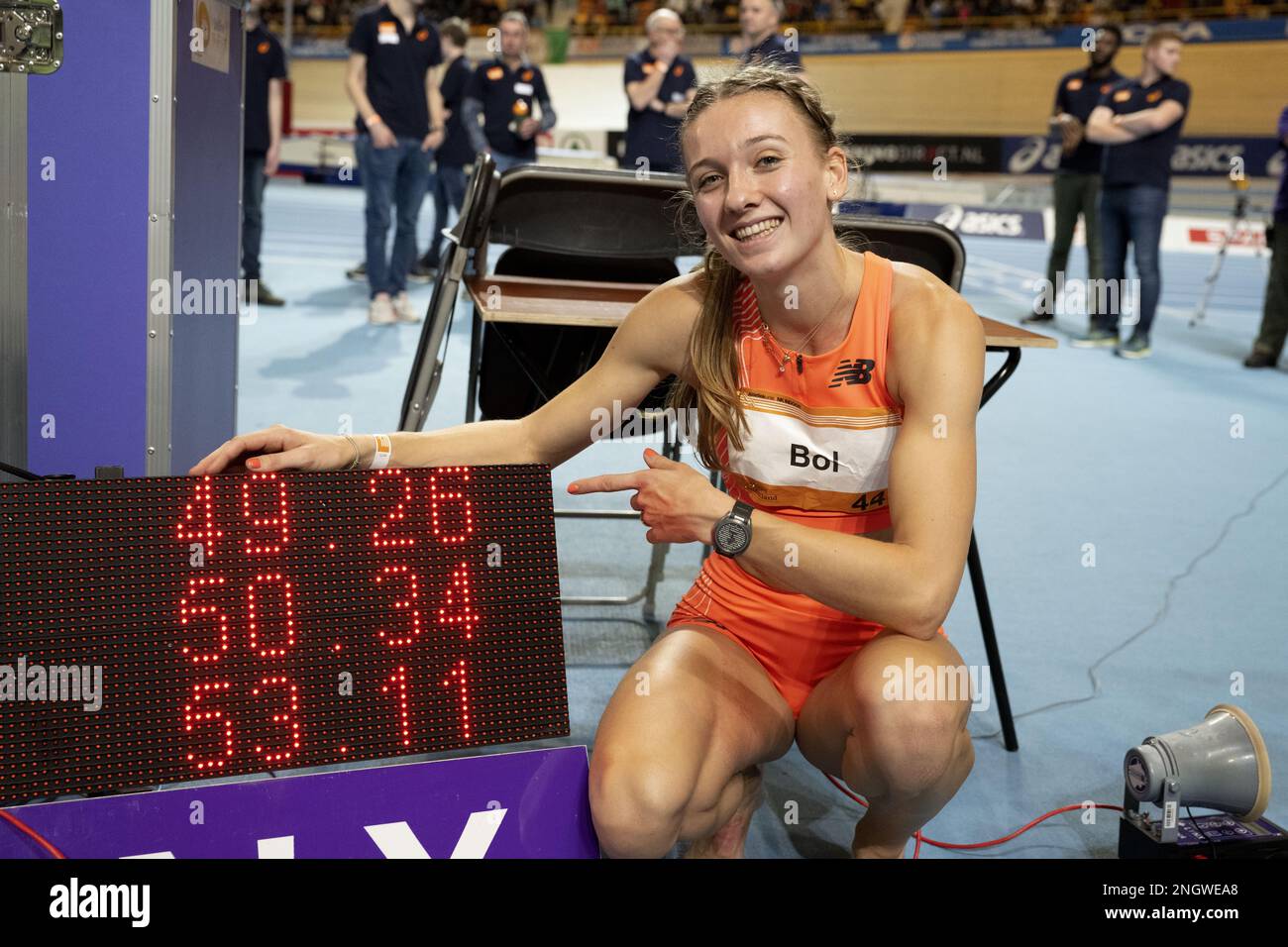 APELDOORN - Femke Bol con record mondiale negli anni '400m durante la seconda giornata dei campionati olandesi di atletica indoor. ANP OLAF KRAAK paesi bassi OUT - belgio OUT Foto Stock