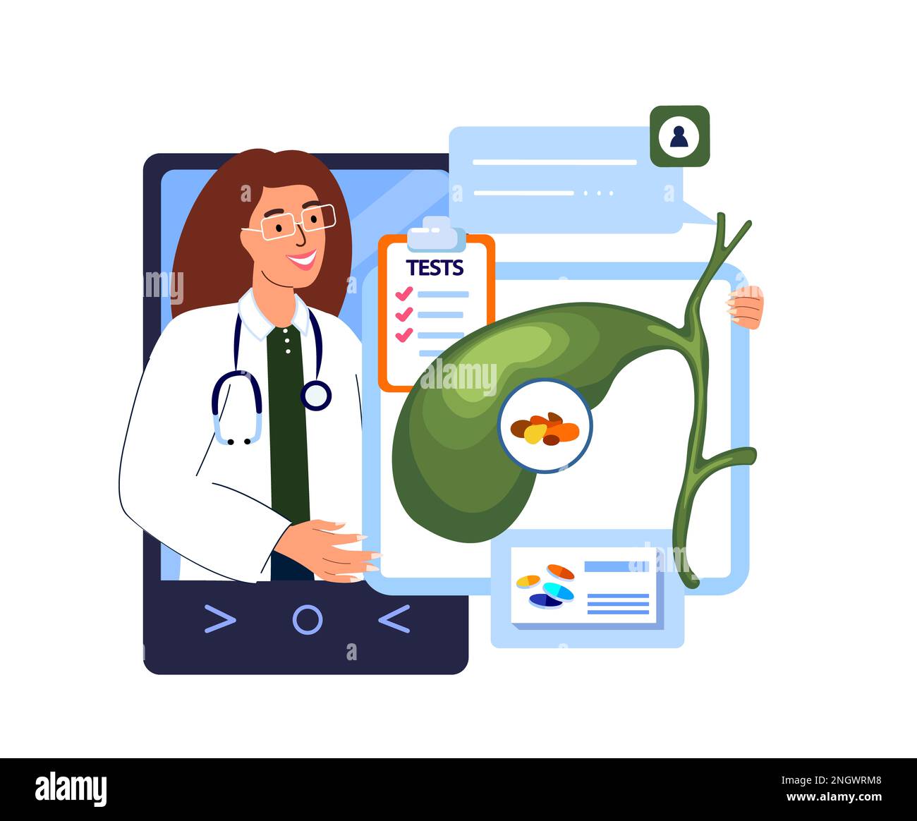 Medico online Gastroenterologo Consultato, smartphone Screen.Gall sistema vescicale Internet Diagnosis.Gall Cholalic organo colecistite trattamento.Dig Foto Stock