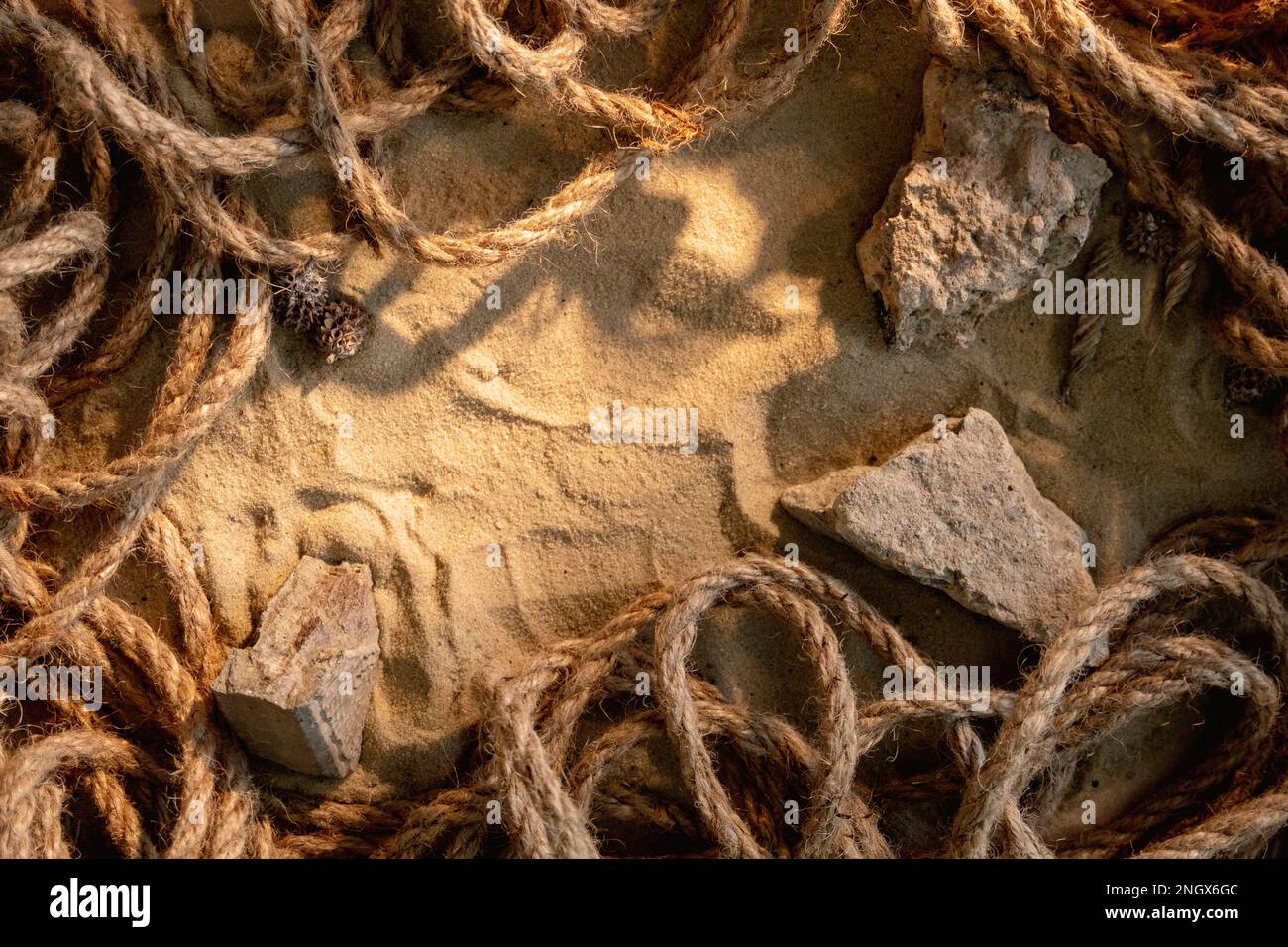 composizione del mare prodotto posa corda sabbia Foto Stock