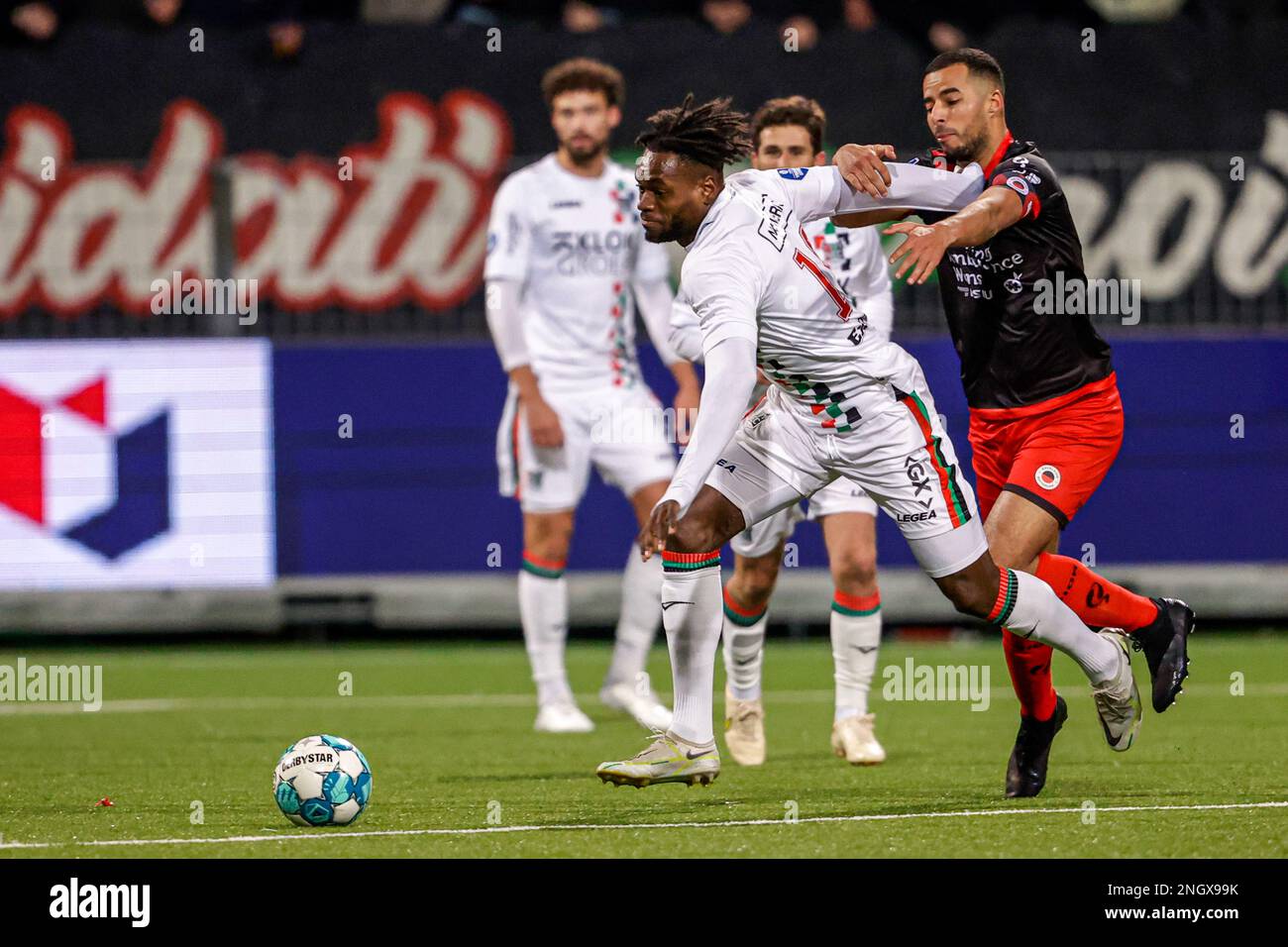 ROTTERDAM, PAESI BASSI - 19 FEBBRAIO: Landry Dimata di NEC Nijmegen durante la partita olandese di Eredivie tra Excelsior Rotterdam e NEC Nijmegen a Van Donge & De Roo Stadion il 19 febbraio 2023 a Rotterdam, Paesi Bassi (Foto di Broer van den Boom/Orange Pictures) Foto Stock