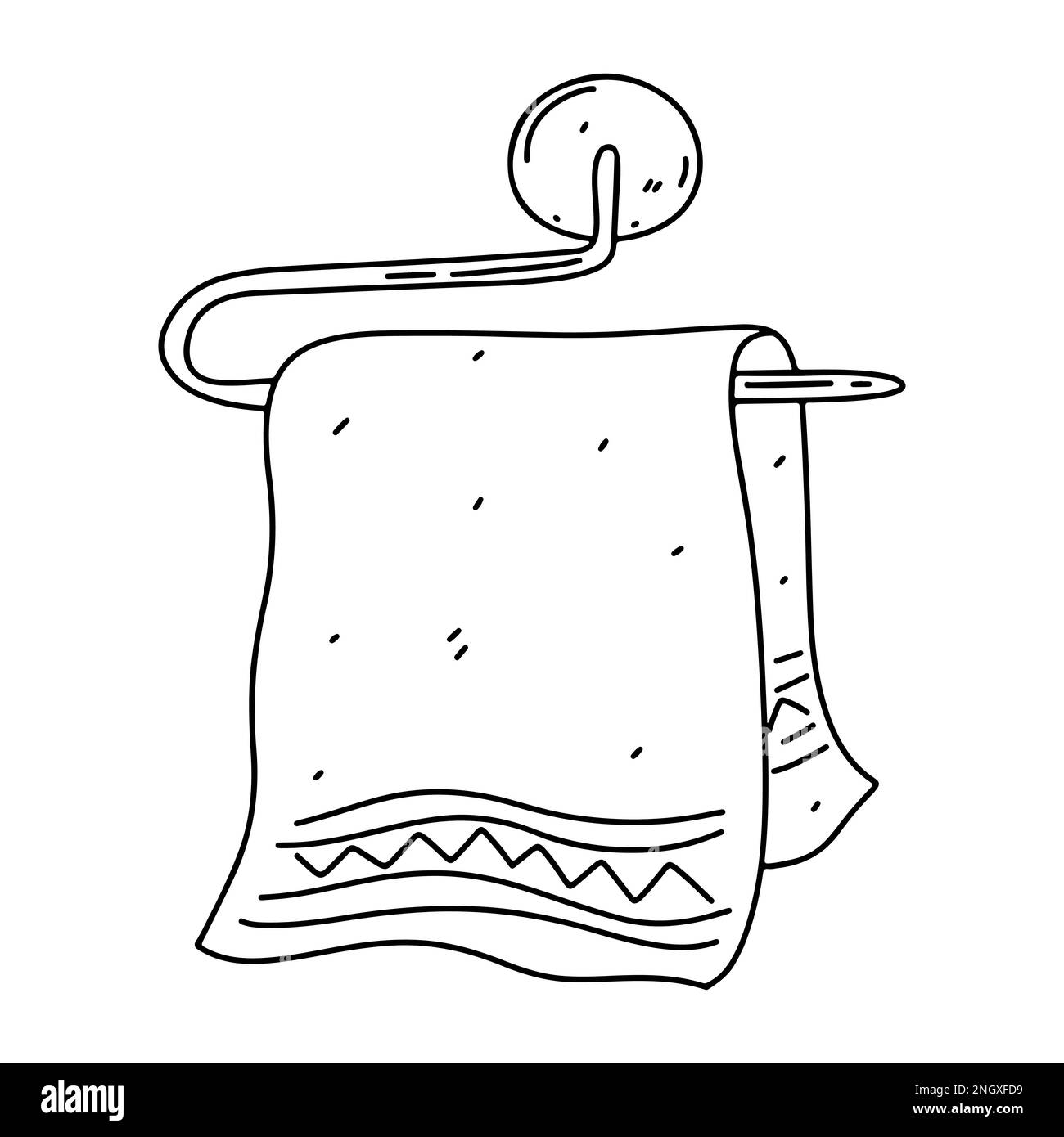 Asciugamano in stile doodle disegnato a mano. Illustrazione vettoriale isolata su sfondo bianco Illustrazione Vettoriale