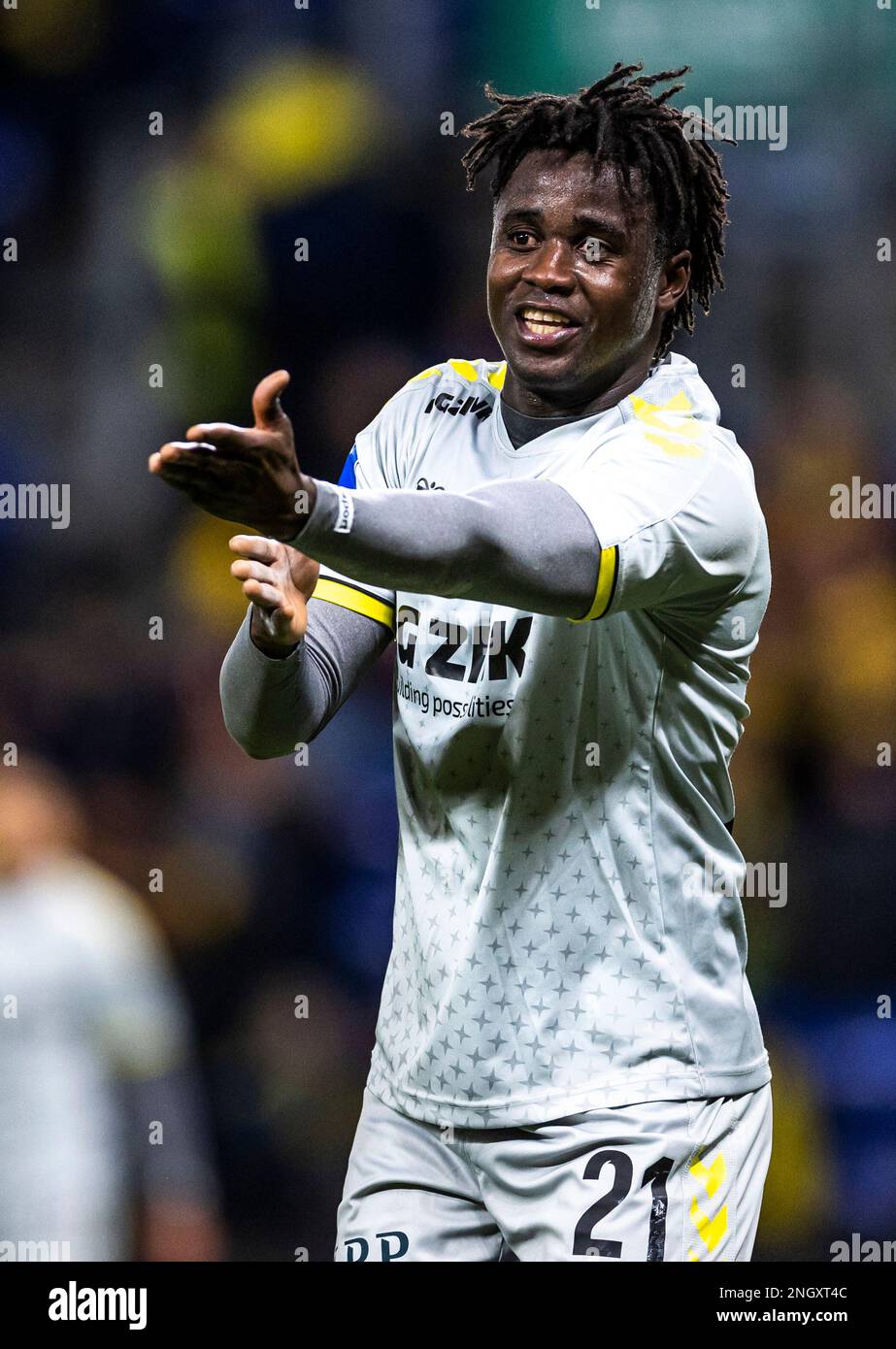 Broendby, Danimarca. 19th Feb, 2023. James Gomez (21) di AC Horsens visto durante la Superliga match 3F tra Broendby IF e AC Horsens al Brondby Stadium. (Photo Credit: Gonzales Photo/Alamy Live News Foto Stock