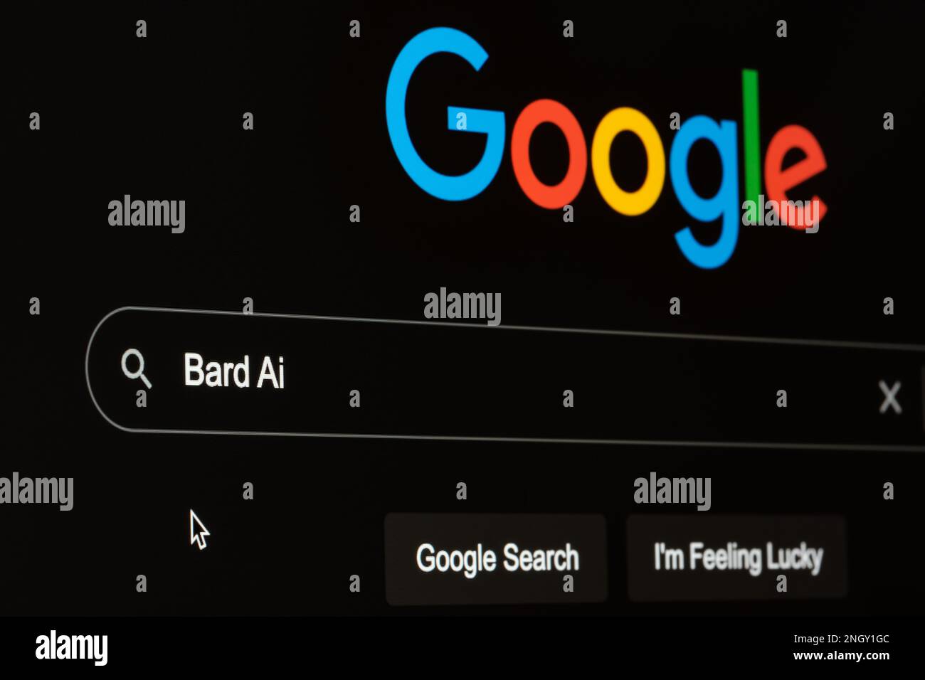 BARD ai parole digitate nel motore di ricerca di Google. Concetto per Google Bard ai chat bot, concorrente di ChatGPT. Febbraio 19, 2023 Foto Stock