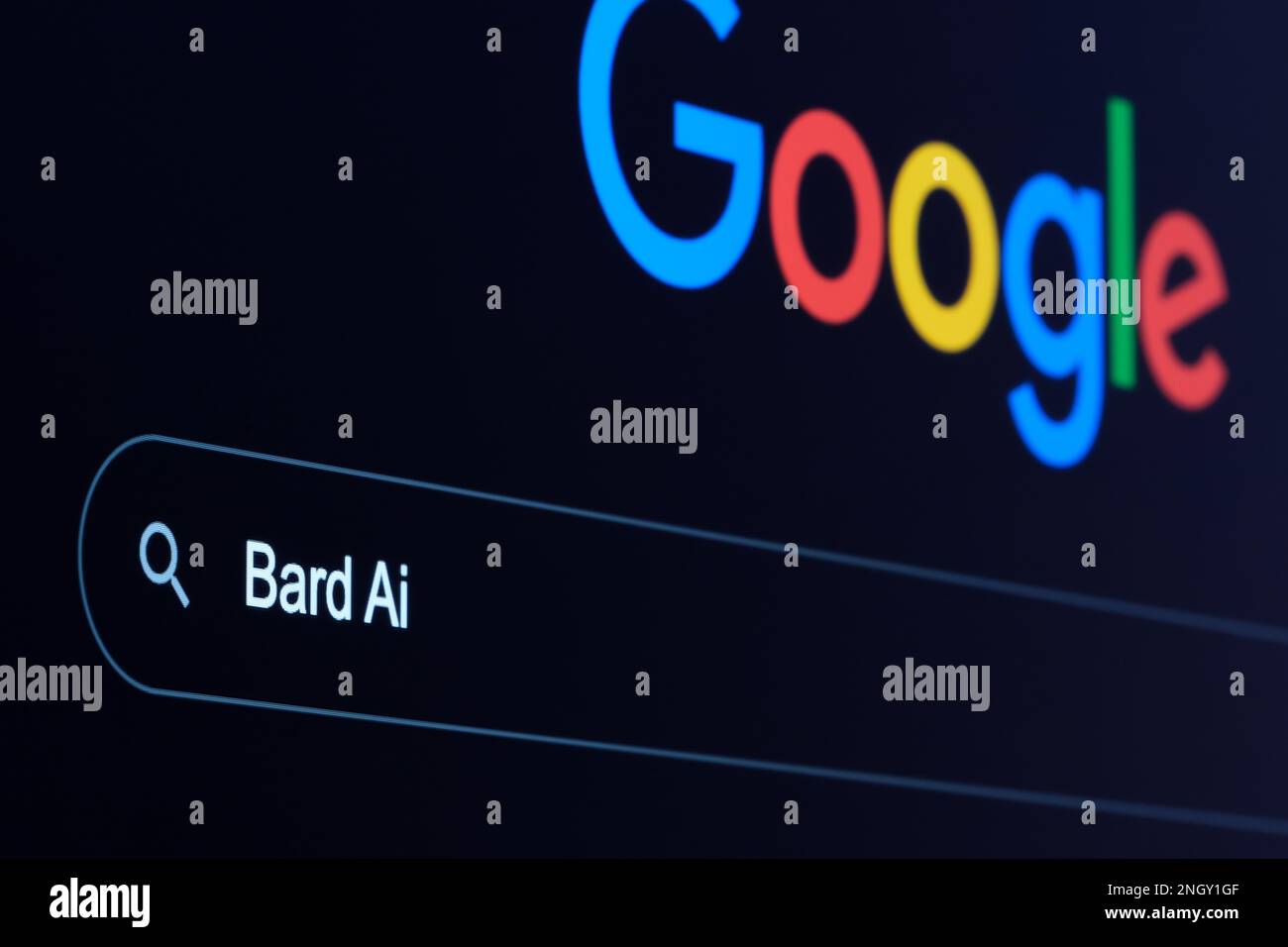 BARD ai parole digitate nel motore di ricerca di Google. Concetto per Google Bard ai chat bot, concorrente di ChatGPT. Febbraio 19, 2023 Foto Stock